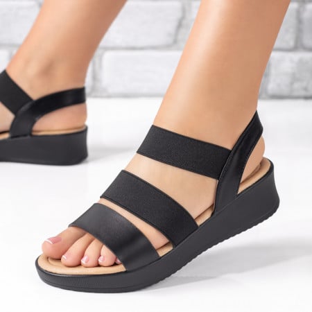 Sandale cu platforma, Sandale dama negri cu platforma si bareta elastica ZEF08895, zeforia.ro