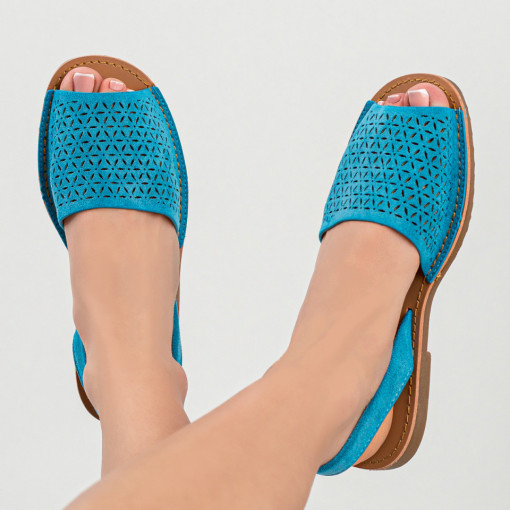 Sandale dama perforate albastre cu talpa joasa ZEF04055