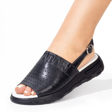 Sandale dama, Sandale dama perforate din Piele naturala negre MOD05432, modlet.ro