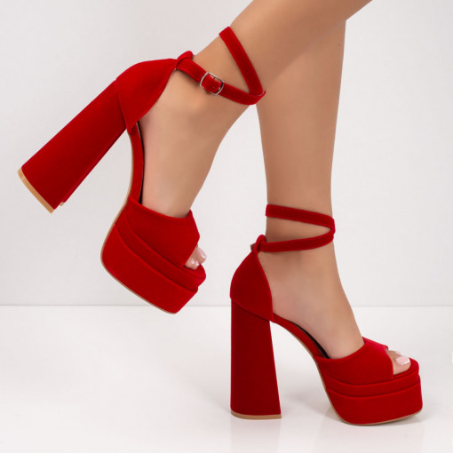 Sandale cu toc, Sandale rosii dama cu toc gros si platforma ZEF05653 - zeforia.ro