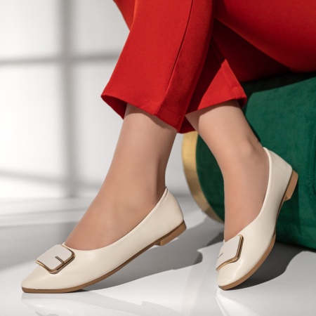 Balerini si Mocasini Dama, Balerini dama cu accesoriu decorativ bej deschis MOD13033, modlet.ro