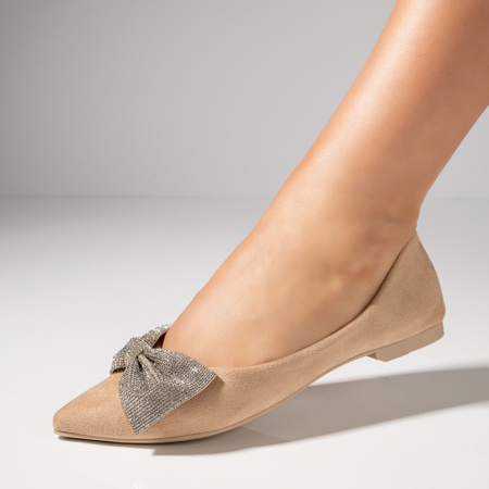 Balerini si Mocasini Dama, Balerini dama cu fundita bej suede MOD11724, modlet.ro