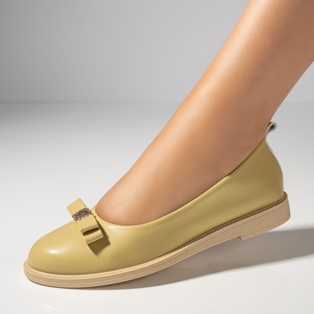 Balerini si Mocasini Dama, Balerini dama cu fundita si accesoriu cu pietre galbeni MOD11015, modlet.ro