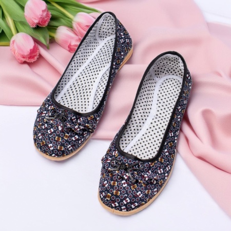 Balerini si Mocasini Dama, Balerini dama cu fundita si model floral negre ZEF11813, zeforia.ro