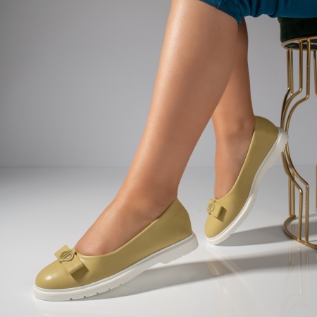 Balerini si Mocasini Dama, Balerini dama cu fundita si strasuri galbeni MOD11660, modlet.ro
