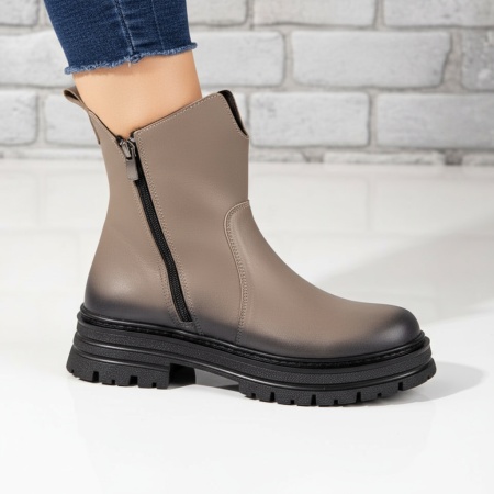 Bocanci dama cu fermoar bej din Piele naturala MOD10459, 3, modlet.ro