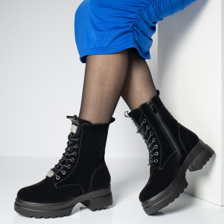 Bocanci dama cu fermoar si strasuri negru suede MOD12621, 2, modlet.ro