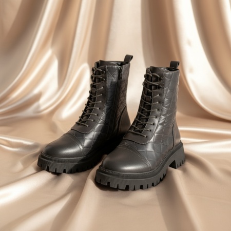 Bocanci dama cu siret si fermoar gri MOD02675, 3, modlet.ro