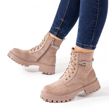 Bocanci dama, Bocanci dama khaki suede cu siret si fermoar MOD10709, modlet.ro