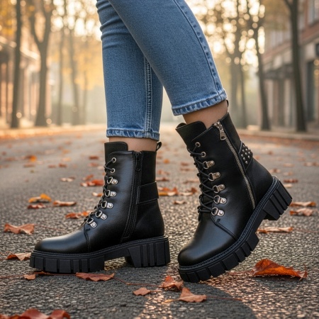 REDUCERI INCALTAMINTE, Bocanci dama negri cu talpa groasa MOD02364, modlet.ro