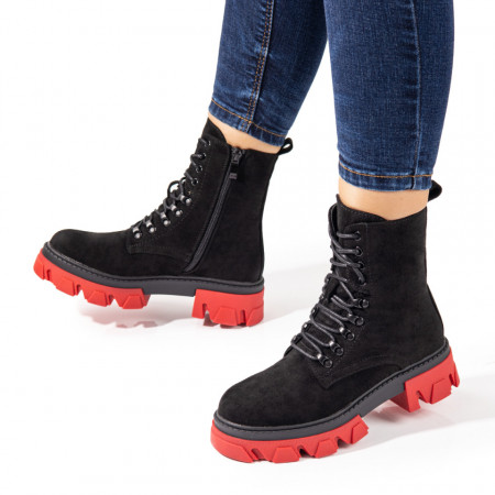 REDUCERI INCALTAMINTE, Bocanci dama negri suede cu talpa rosie MOD10758, modlet.ro