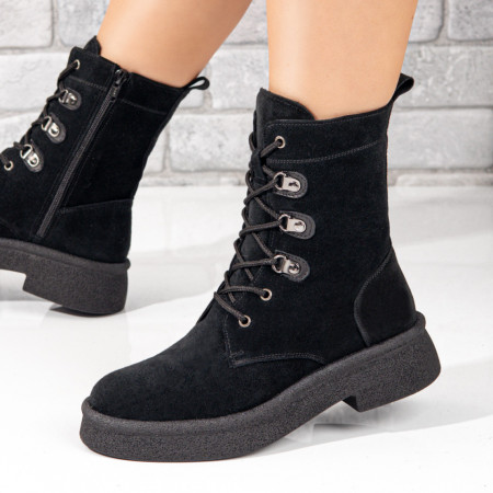 REDUCERI INCALTAMINTE, Bocanci dama negri suede din Piele naturala MOD10573, modlet.ro