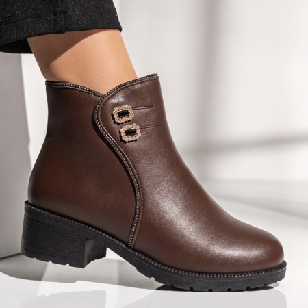 Botine dama cu accesoriu decorativ maro LILI37, 3, modlet.ro