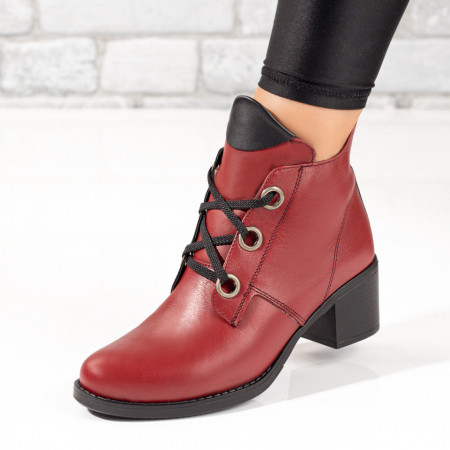 Botine dama cu siret si toc gros visinii din Piele naturala MOD10369, 2, modlet.ro