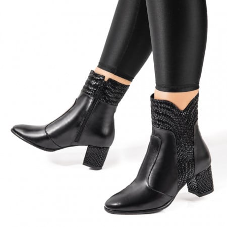 Botine cu Toc, Botine dama cu toc din Piele naturala negru ZEF10817, zeforia.ro