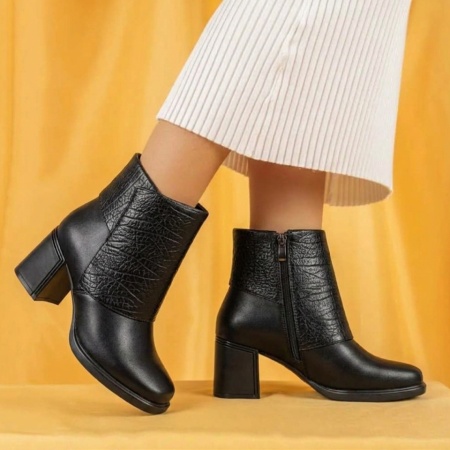 Botine dama cu toc gros negre din Piele naturala FLORINA11, 3, modlet.ro