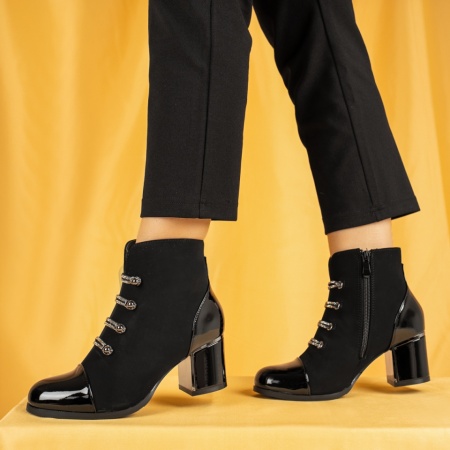 Botine dama, Botine dama cu toc gros negre MOD06998, modlet.ro