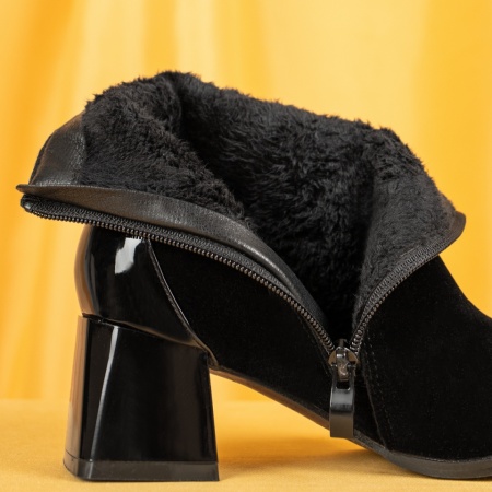 Botine dama cu toc gros negru suede MARA36, 2, modlet.ro