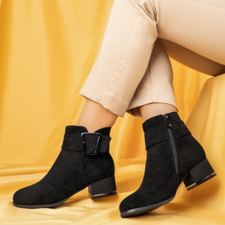 Botine dama cu toc gros negru suede MOD06655, 3, modlet.ro