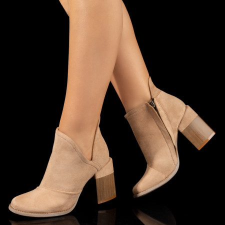 Botine dama cu toc gros si fermoar khaki suede MOD10380, 3, modlet.ro