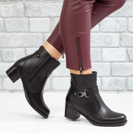 Botine dama, Botine dama cu toc gros si fermoar negre din Piele naturala MOD07264, modlet.ro