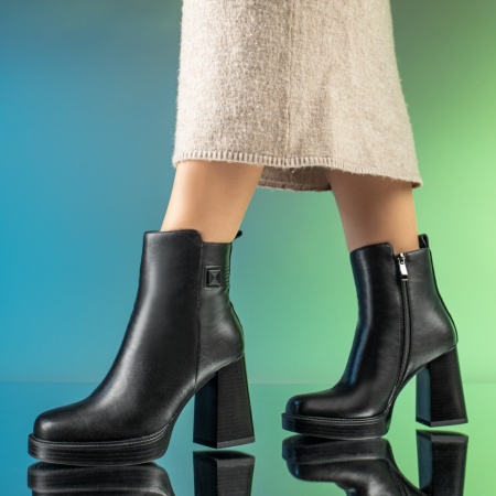 Botine cu Toc, Botine dama cu toc inalt si platforma negre din Piele naturala MOD14010, modlet.ro