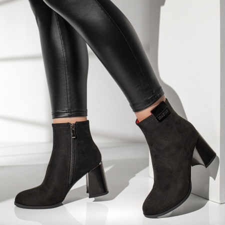 REDUCERI INCALTAMINTE, Botine dama cu toc negru suede MOD12632, modlet.ro