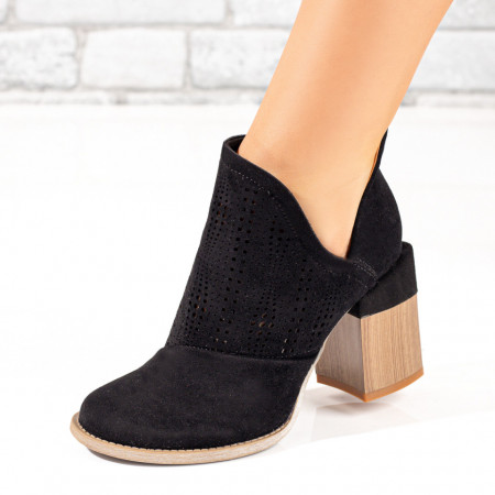 Botine dama, Botine dama cu toc si perforatii negre suede MOD10386, modlet.ro