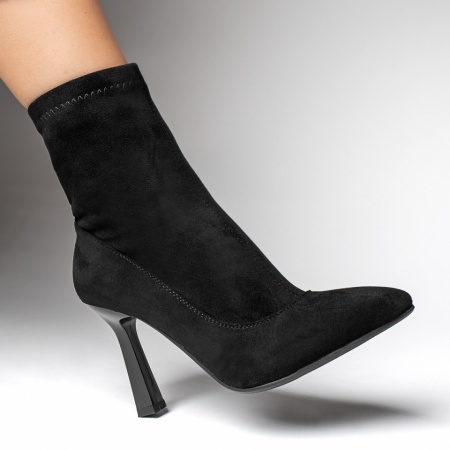 Botine dama cu toc subtire negru suede ZEF12388, 4, zeforia.ro