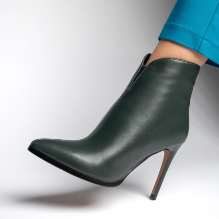 Botine dama, Botine dama cu toc subtire verzi din Piele naturala MOD12427, modlet.ro