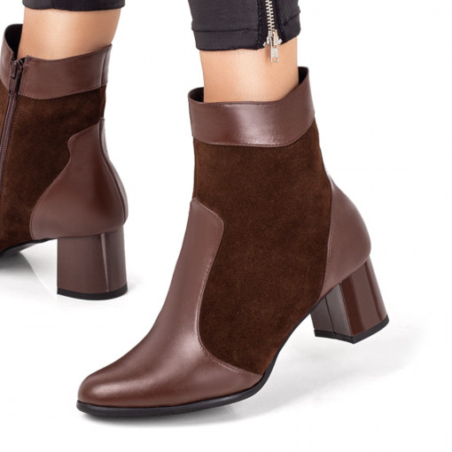 Plateste Jumatate!, Botine dama maro suede cu toc gros din Piele naturala MOD07302, modlet.ro