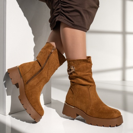 Cizme dama cu fermoar maro suede MOD12339, 3, modlet.ro