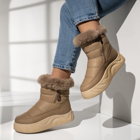 Cizme dama cu talpa groasa si fermoar khaki MOD13994