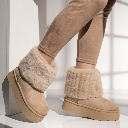 Cizme dama cu talpa groasa tip UG bej suede MOD12406, 4, modlet.ro