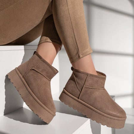 Cizme dama cu talpa groasa tip UG khaki suede ZEF12790, 4, zeforia.ro