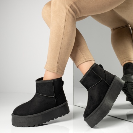 Cizme scurte, Cizme dama cu talpa groasa tip UG negru suede MOD12267, modlet.ro