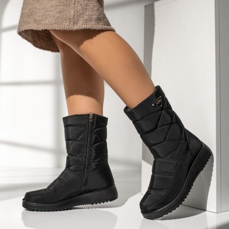 Cizme dama din fas cu fermoar si talpa groasa negre MOD12255