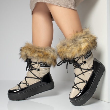 Incaltaminte dama, Cizme dama scurte khaki cu siret MOD12540, modlet.ro