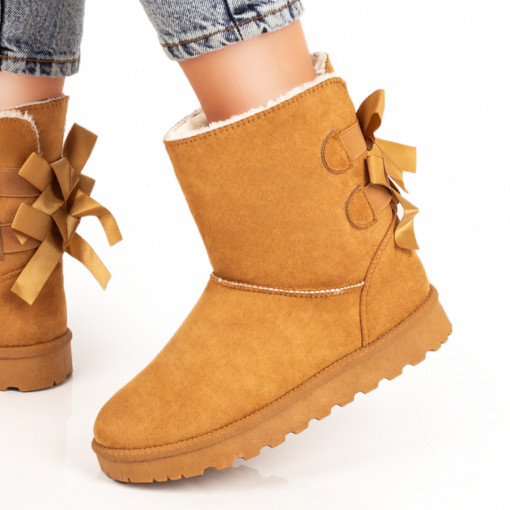 Cizme dama, Cizme scurte dama maro suede cu fundite la spate MOD07441, modlet.ro