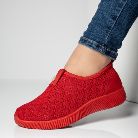 Incaltaminte dama, Espadrile dama cu perforatii din material textil rosii MOD13060, modlet.ro