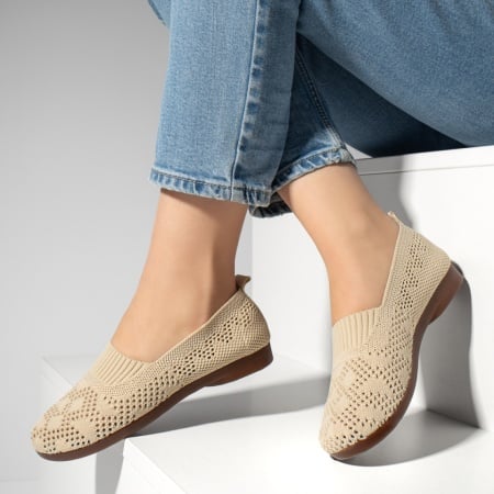 Pantofi dama, Espadrile dama cu perforatii si talpa joasa bej MOD13063, modlet.ro