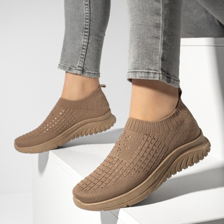 Incaltaminte dama, Espadrile sport dama cu talpa groasa si strasuri khaki MOD13177, modlet.ro
