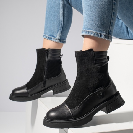 Ghete Dama, Ghete dama cu fermoar negru suede din Piele naturala MOD12659, modlet.ro