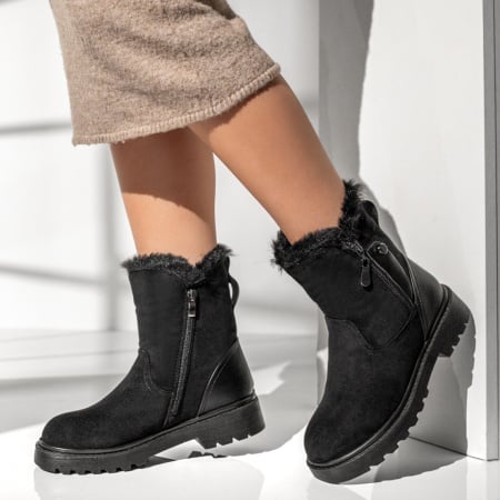 Ghete dama cu fermoar negru suede ZEF12797