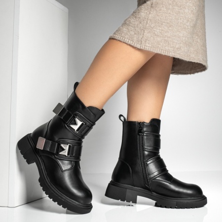 Ghete dama cu fermoar si catarama negre MOD10860, 3, modlet.ro