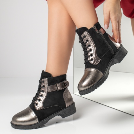 REDUCERI INCALTAMINTE, Ghete dama cu fermoar si catarama negre suede cu argintiu MOD10854, modlet.ro