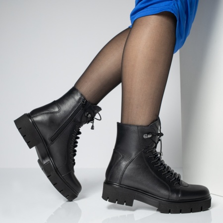 Ghete dama cu siret elastic si fermoar negre din Piele naturala MOD02509, 2, modlet.ro