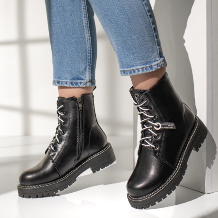 REDUCERI INCALTAMINTE, Ghete dama cu siret si fermoar negre MOD07143, modlet.ro