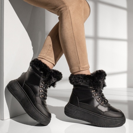 Ghete dama cu talpa groasa negre MOD12827, 3, modlet.ro