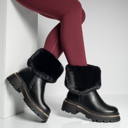 Ghete dama cu talpa groasa si fermoar negre MOD12778, 4, modlet.ro